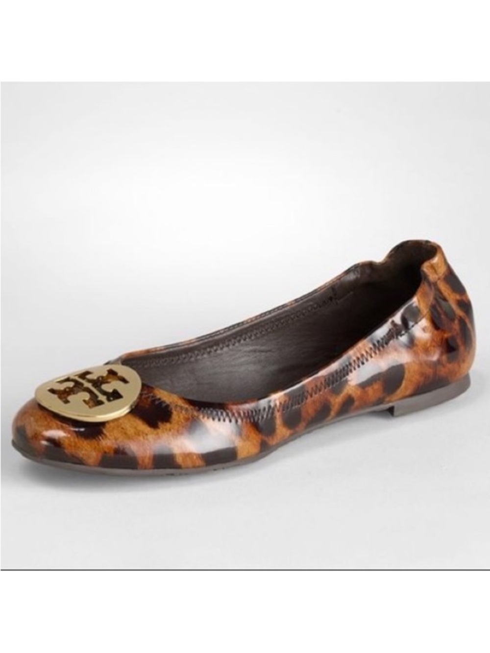 TORY BURCH Reva Patent Leather Leopard Animal Print Ballet Flats Size 7
